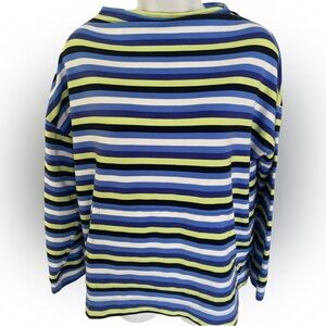 T by Talbots Striped Multicolor Long Sleeve Top -M green white black, blue white